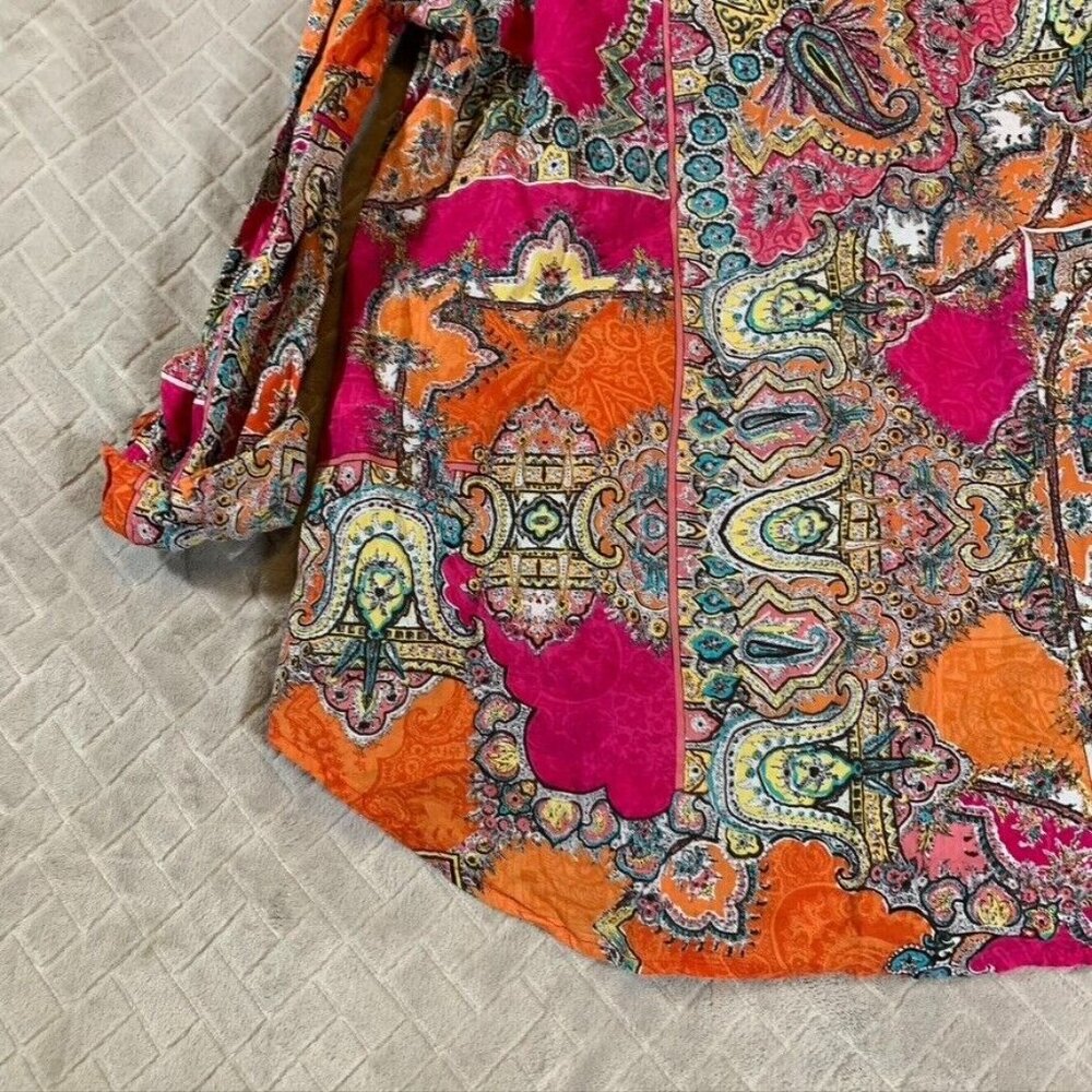 Chicos Womens S Button Up Shirt Colorful Paisley Boho Hippie Lightweight Cotton - Picture 12 of 13